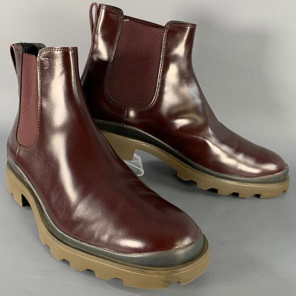 TOD'S Size 8 Burgundy Leather Chelsea Ankle Tread Sole Boots - Picture 1 of 8
